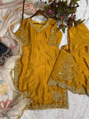 Chinon suit with sequin embroidery gharara & organza dupatta  3