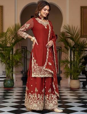 Designer chinon silk kurti set with embroidery coding sequin zari work | party wear suit 2