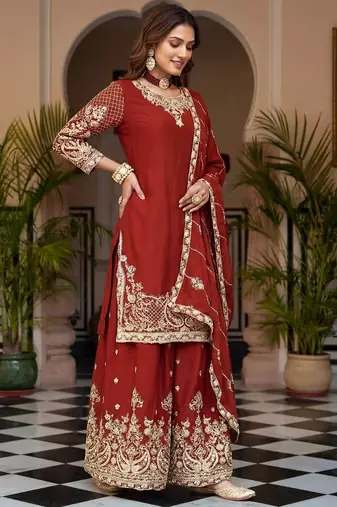 Designer chinon silk kurti set with embroidery coding sequin zari work | party wear suit