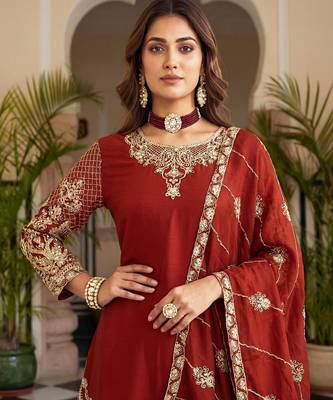 Designer chinon silk kurti set with embroidery coding sequin zari work | party wear suit 3