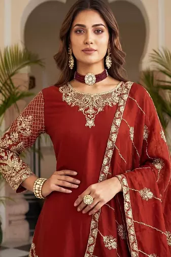 Designer chinon silk kurti set with embroidery coding sequin zari work | party wear suit