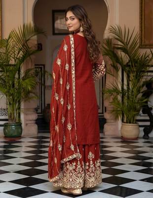 Designer chinon silk kurti set with embroidery coding sequin zari work | party wear suit 4