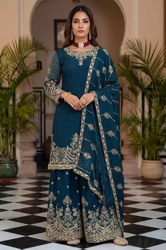  chinon silk kurti set with embroidery coding sequin zari work