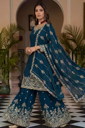  chinon silk kurti set with embroidery coding sequin zari work