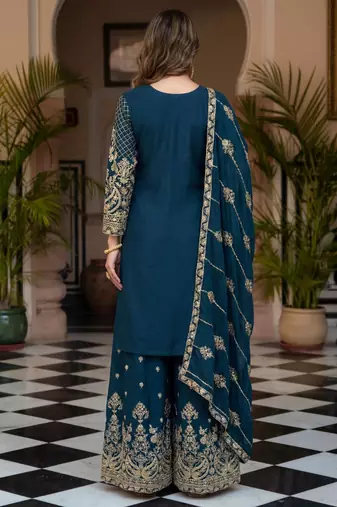  chinon silk kurti set with embroidery coding sequin zari work