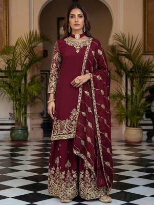  chinon silk kurti set with embroidery coding sequin zari work 1