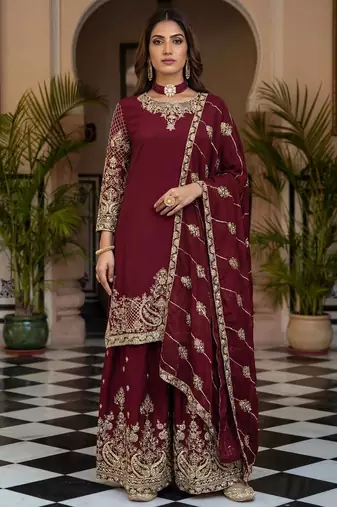  chinon silk kurti set with embroidery coding sequin zari work