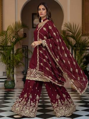  chinon silk kurti set with embroidery coding sequin zari work 2