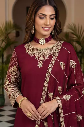  chinon silk kurti set with embroidery coding sequin zari work