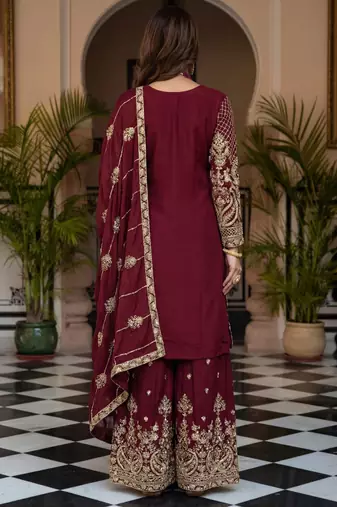  chinon silk kurti set with embroidery coding sequin zari work