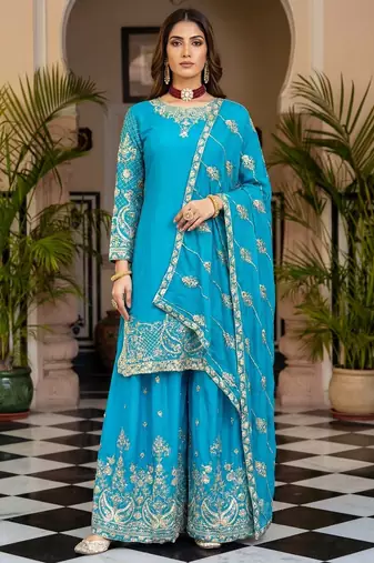  chinon silk kurti set with embroidery coding sequin zari work