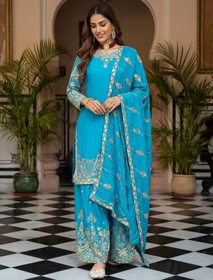  chinon silk kurti set with embroidery coding sequin zari work 2