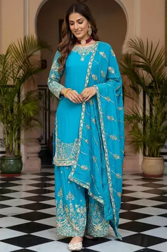  chinon silk kurti set with embroidery coding sequin zari work