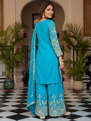  chinon silk kurti set with embroidery coding sequin zari work 4