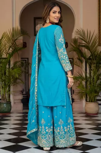  chinon silk kurti set with embroidery coding sequin zari work