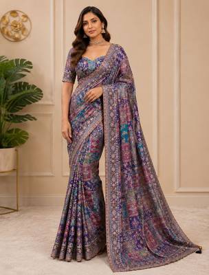 Pure gajji silk blend saree with original embroidery & sequence work | party wear sare 1