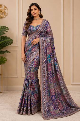 Pure gajji silk blend saree with original embroidery & sequence work | party wear sare
