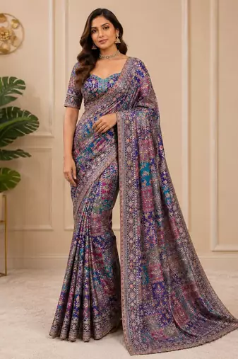 Pure gajji silk blend saree with original embroidery & sequence work 