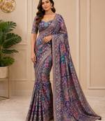 Pure gajji silk blend saree with original embroidery & sequence work 