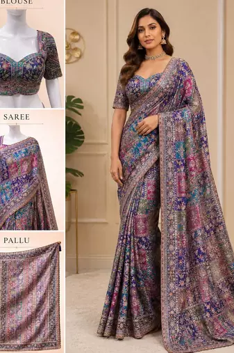 Pure gajji silk blend saree with original embroidery & sequence work | party wear sare