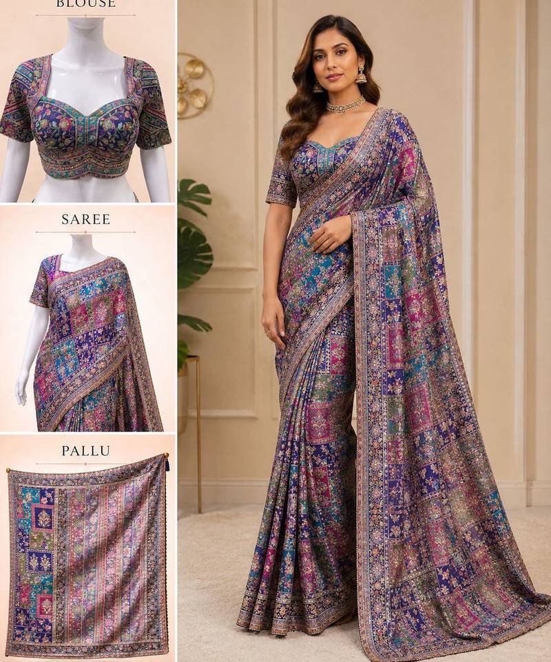 Pure gajji silk blend saree with original embroidery & sequence work 