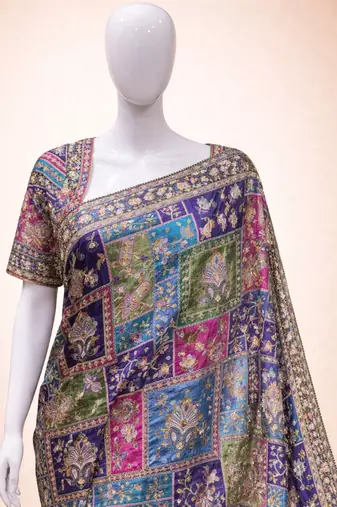 Pure gajji silk blend saree with original embroidery & sequence work | party wear sare