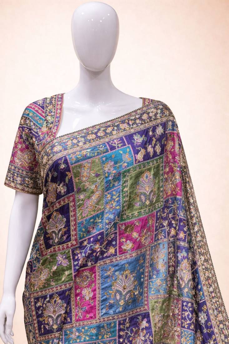 Pure gajji silk blend saree with original embroidery & sequence work 