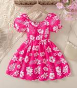 Hot pink floral printed cotton fit & flare kids dress