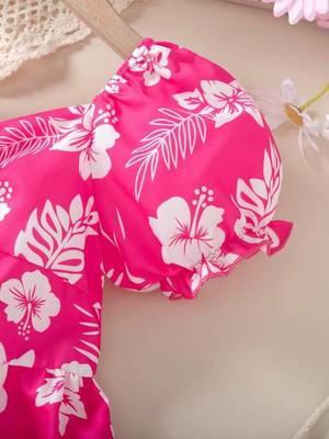 Hot pink floral printed cotton fit & flare kids dress 3
