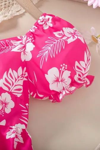 Hot pink floral printed cotton fit & flare kids dress