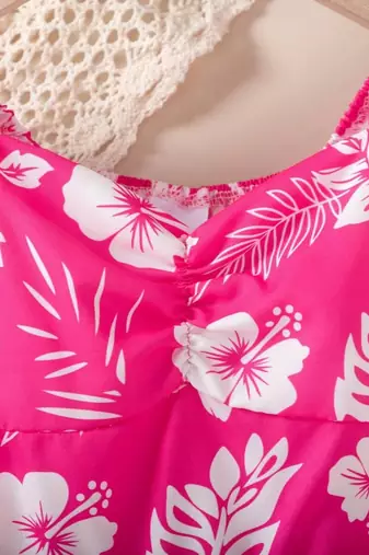 Hot pink floral printed cotton fit & flare kids dress
