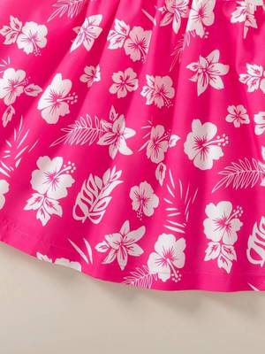 Hot pink floral printed cotton fit & flare kids dress 5