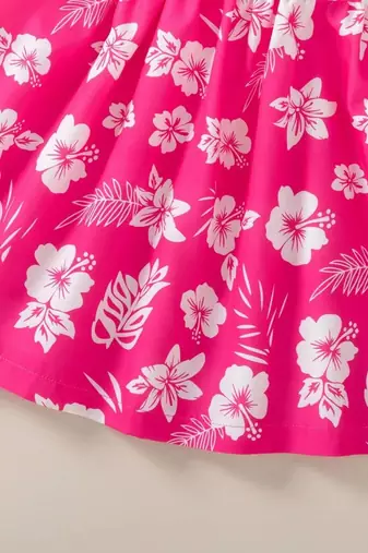 Hot pink floral printed cotton fit & flare kids dress