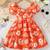 Hot orange floral printed cotton fit & flare kids dress