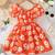 Hot orange floral printed cotton fit & flare kids dress