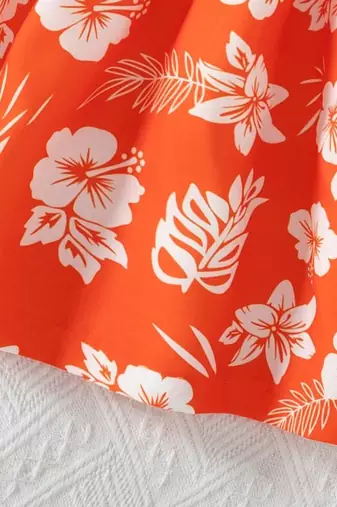 Hot orange floral printed cotton fit & flare kids dress