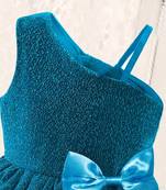 Blue glitter shimmer net one shoulder party wear kids frock
