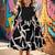 Black & white printed cotton blend casual flared kids midi dress