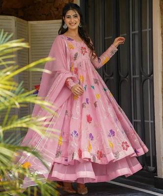 Heavygeorgette embroidered gown sharara set with dupatta 1