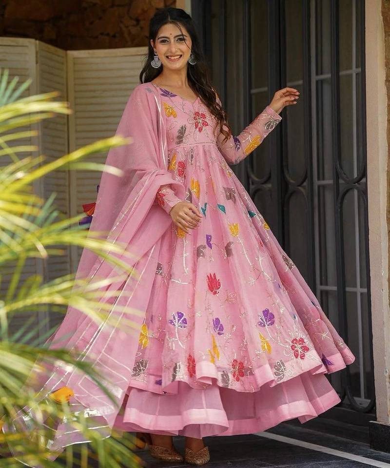 Heavygeorgette embroidered gown sharara set with dupatta