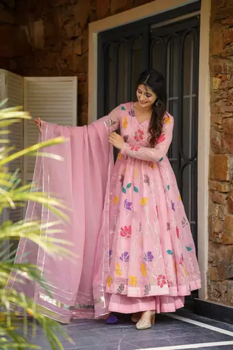 Heavygeorgette embroidered gown sharara set with dupatta
