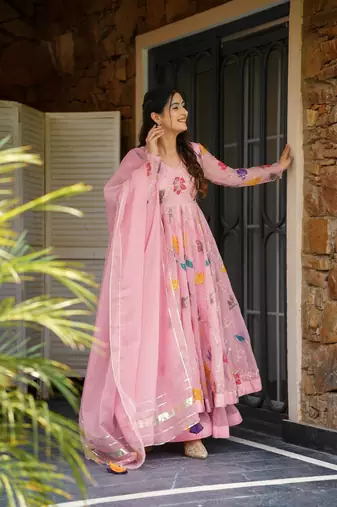 Heavygeorgette embroidered gown sharara set with dupatta