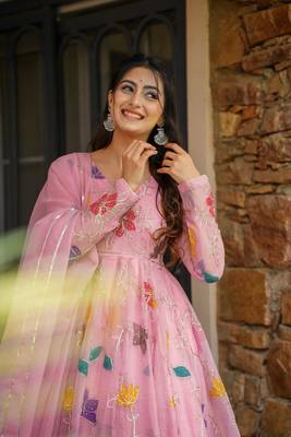 Heavygeorgette embroidered gown sharara set with dupatta 4