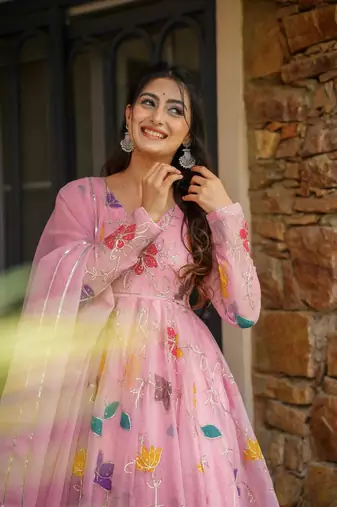 Heavygeorgette embroidered gown sharara set with dupatta