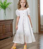 White embroidered cotton puff sleeve maxi girls dress