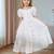 White embroidered cotton puff sleeve maxi girls dress