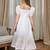 White embroidered cotton puff sleeve maxi girls dress