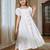 White embroidered cotton puff sleeve maxi girls dress