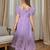 Purple embroidered cotton puff sleeve maxi girls dress