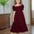 Maroon embroidered cotton puff sleeve maxi girls dress